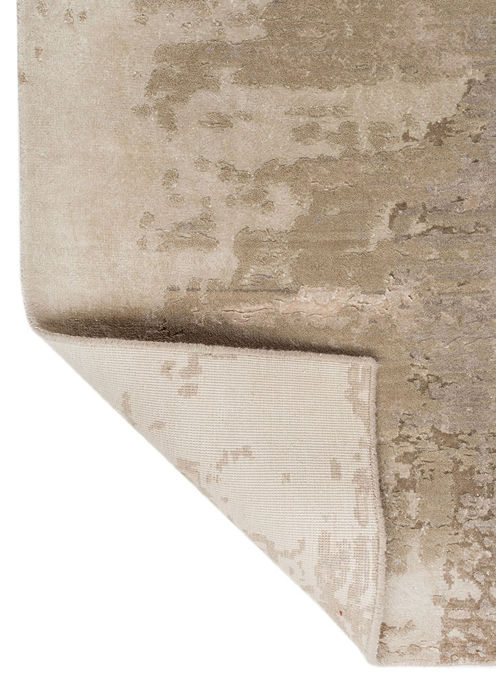 project error by kavi beige and brown wool and bamboo silk Hand Knotted Rug - Perspective