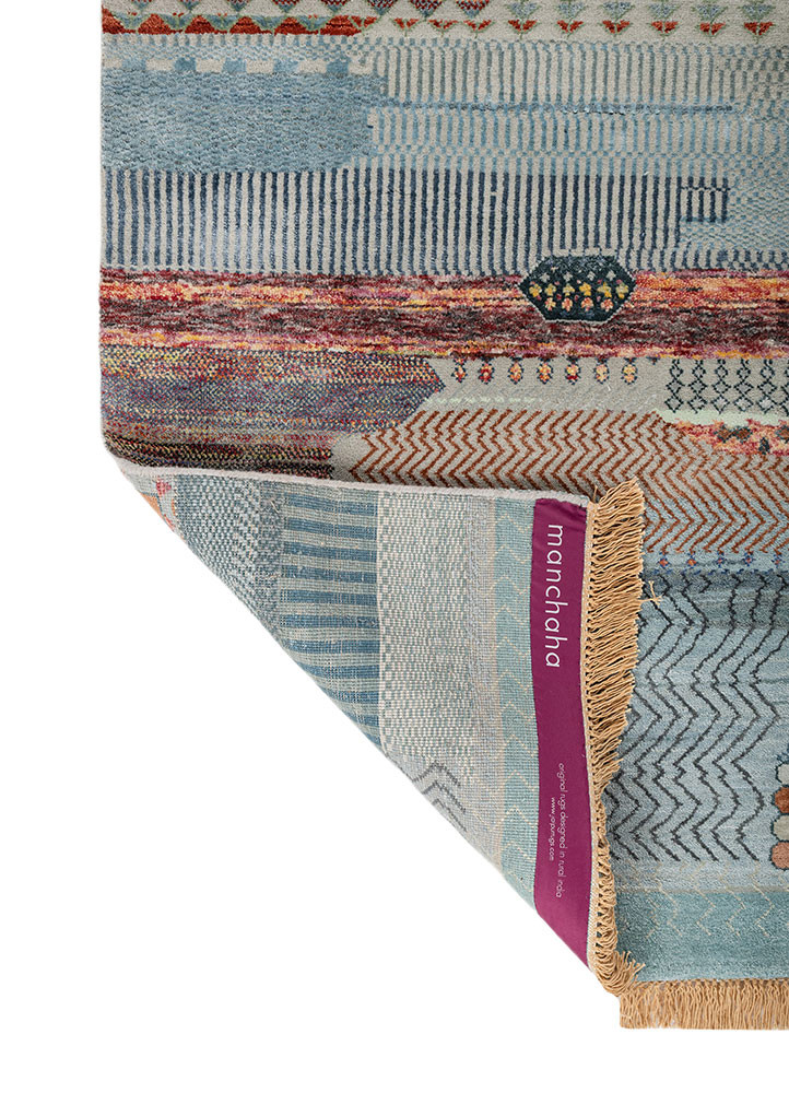 manchaha blue wool and bamboo silk Hand Knotted Rug - Perspective manchaha blue wool and bamboo silk Hand Knotted Rug - Perspective