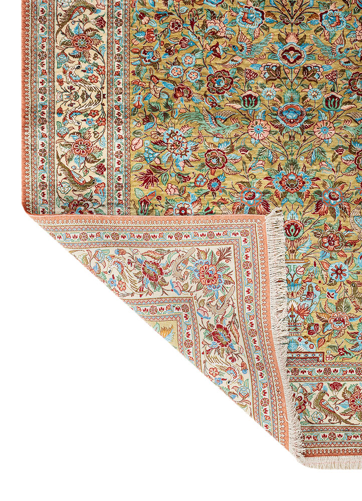 aalam green silk Hand Knotted Rug - Perspective