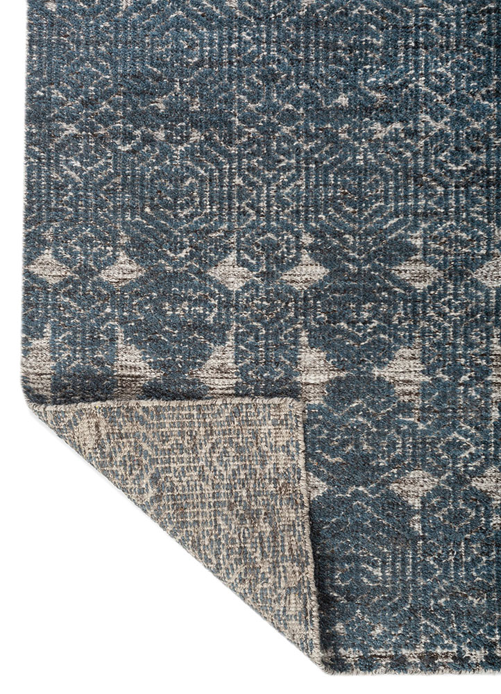 manifest blue wool and viscose Hand Knotted Rug - Perspective