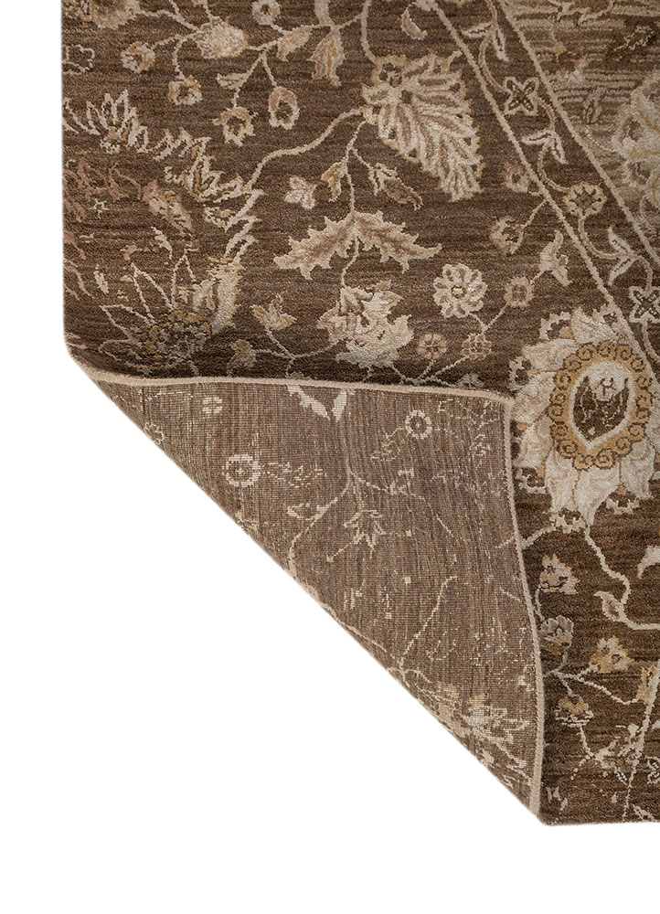 far east beige and brown wool and silk Hand Knotted Rug - Perspective