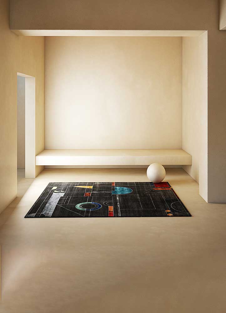 aakar by kavi grey and black wool and bamboo silk Hand Knotted Rug - RoomScene