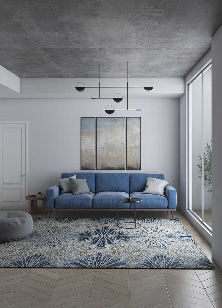 chaos theory by kavi blue wool and bamboo silk Hand Knotted Rug - RoomScene