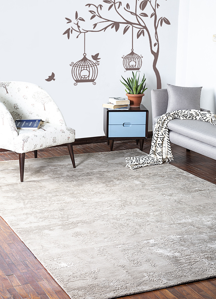 chaos theory by kavi beige and brown wool and bamboo silk Hand Knotted Rug - RoomScene