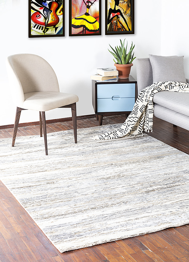 chaos theory by kavi ivory wool and bamboo silk Hand Knotted Rug - RoomScene