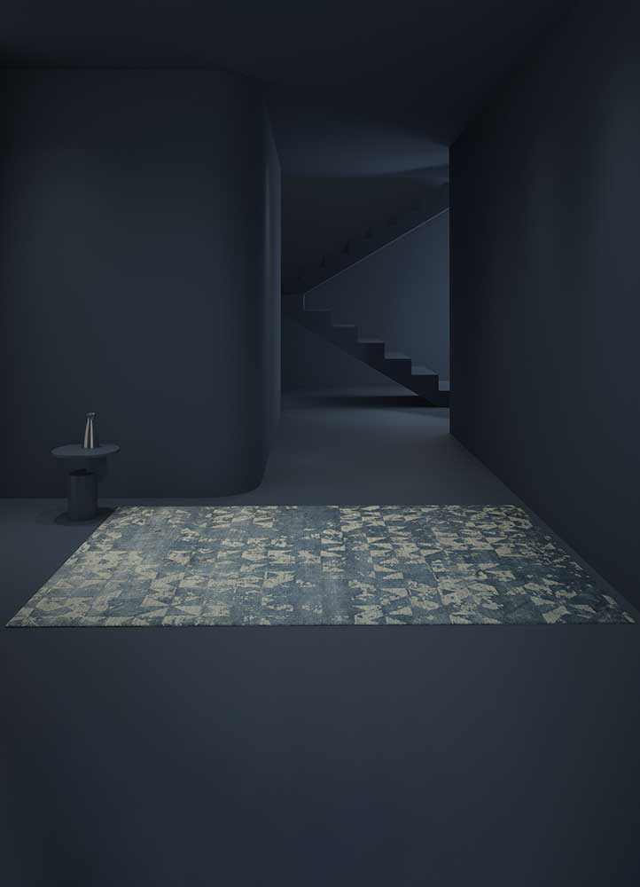 chaos theory by kavi blue wool and bamboo silk Hand Knotted Rug - RoomScene