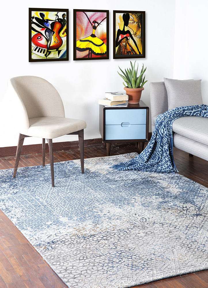 chaos theory by kavi blue wool and bamboo silk Hand Knotted Rug - RoomScene