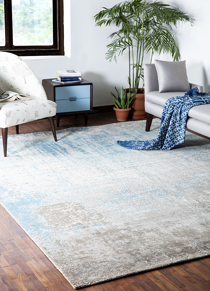 chaos theory by kavi ivory wool and bamboo silk Hand Knotted Rug - RoomScene