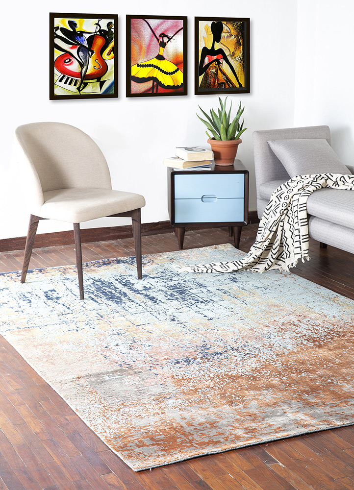 chaos theory by kavi blue wool and bamboo silk Hand Knotted Rug - RoomScene