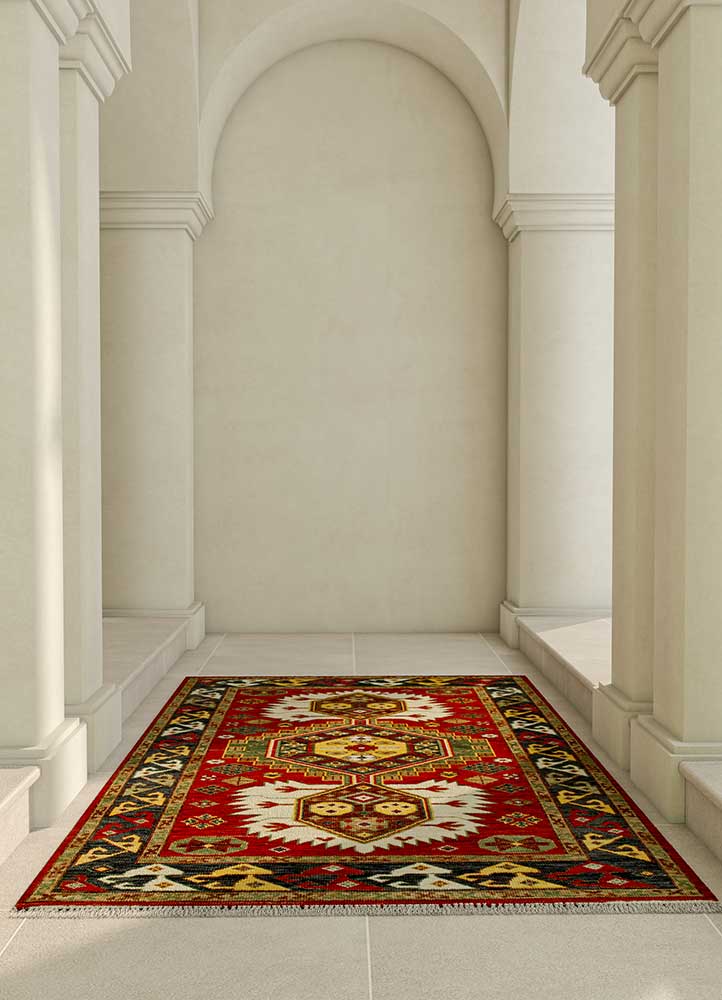 savana red and orange wool Hand Knotted Rug - RoomScene