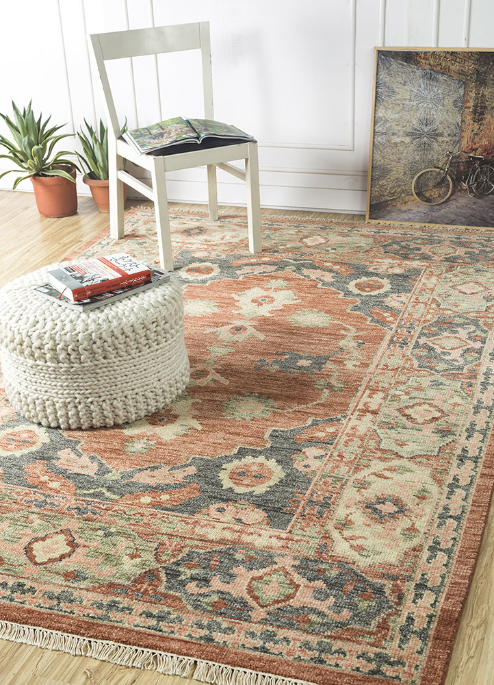 savana red and orange wool Hand Knotted Rug - RoomScene