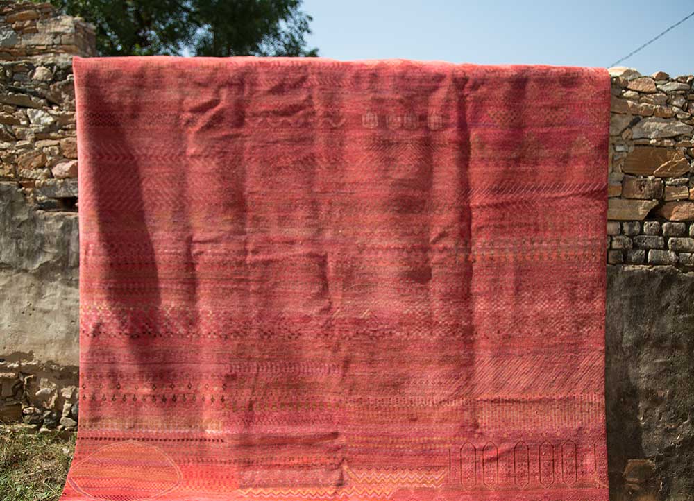 manchaha red and orange wool and bamboo silk Hand Knotted Rug - RoomScene