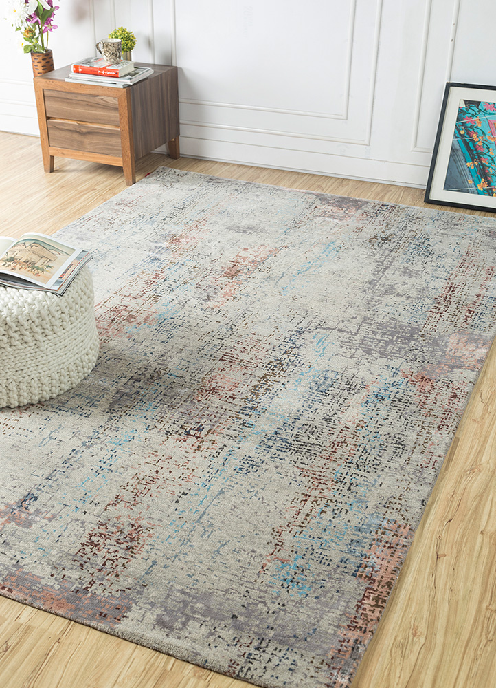 uvenuti grey and black wool and bamboo silk Hand Knotted Rug - RoomScene