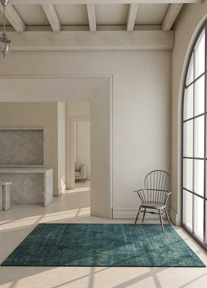 far east blue wool and silk Hand Knotted Rug - RoomScene