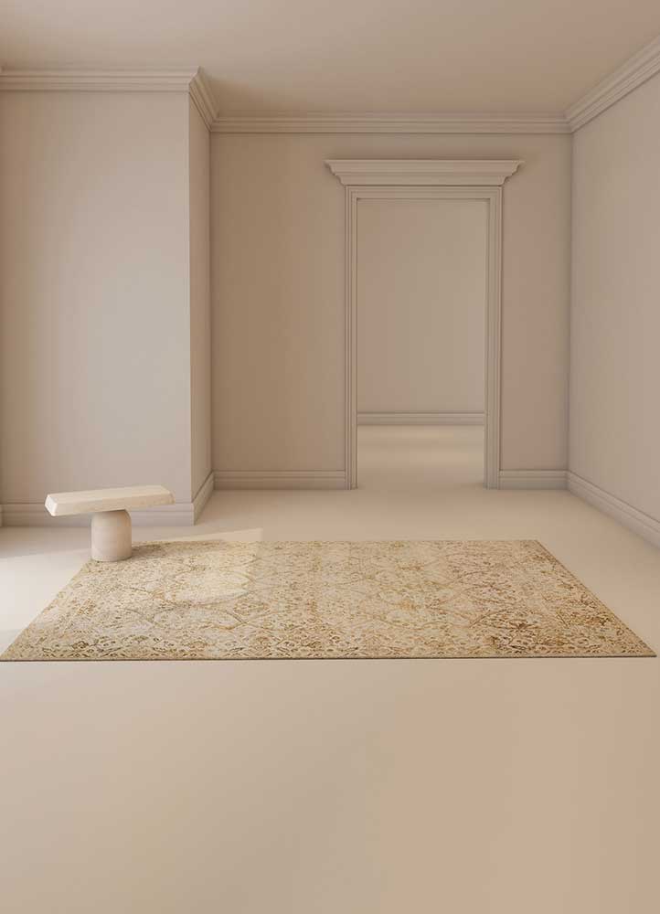 far east beige and brown wool and silk Hand Knotted Rug - RoomScene