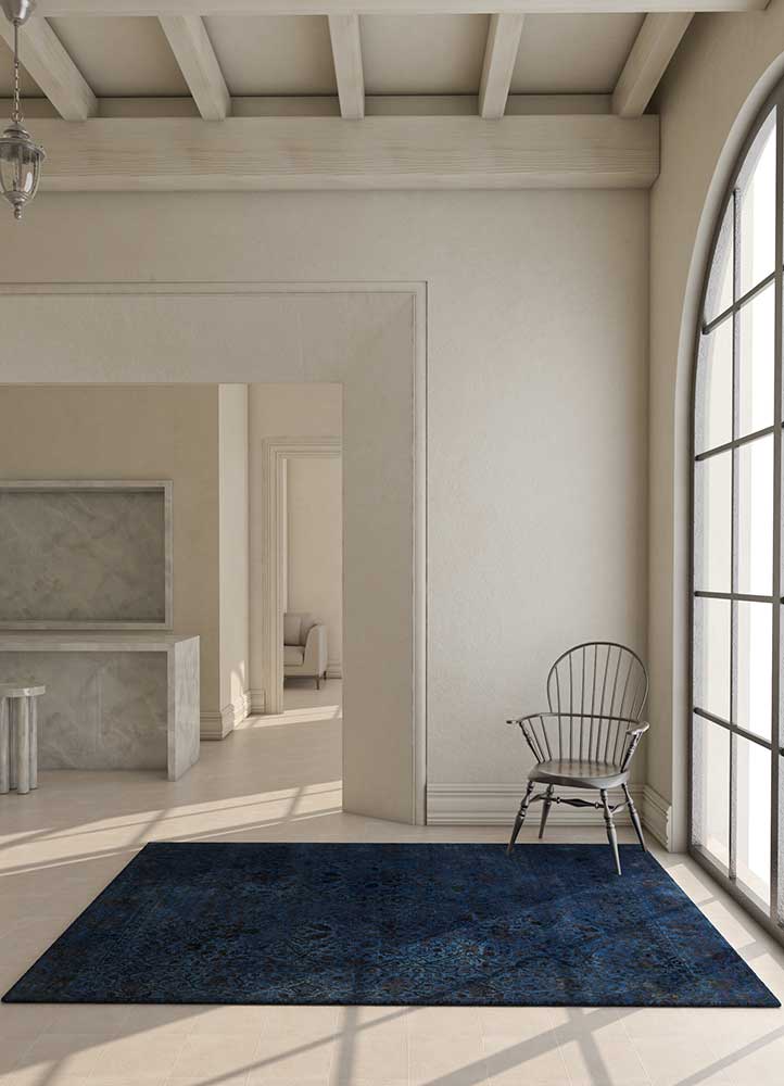 far east blue wool and silk Hand Knotted Rug - RoomScene