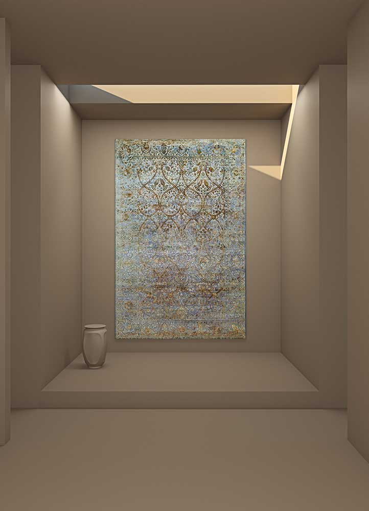 far east blue wool and silk Hand Knotted Rug - RoomScene