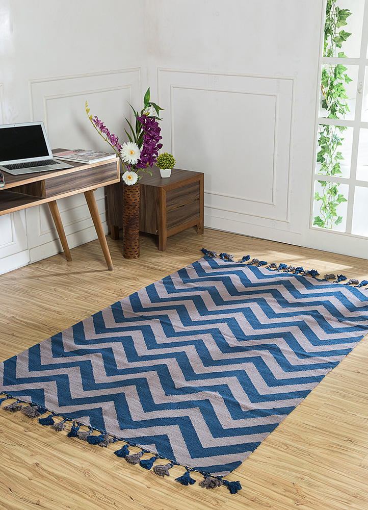 indusbar blue cotton Flat Weaves Rug - RoomScene