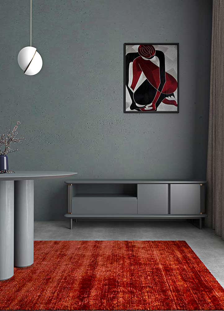 basis red and orange viscose Hand Loom Rug - RoomScene