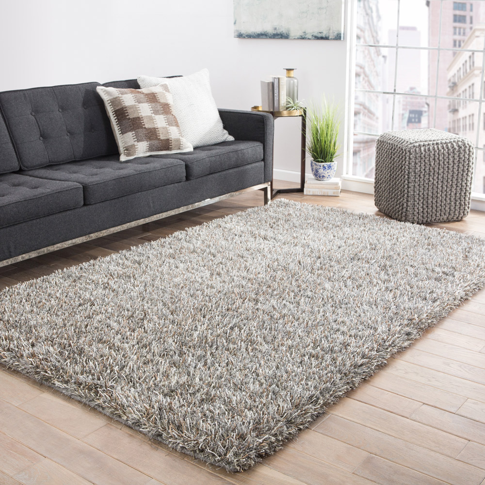 oxford grey and black polyester Shag Rug - RoomScene