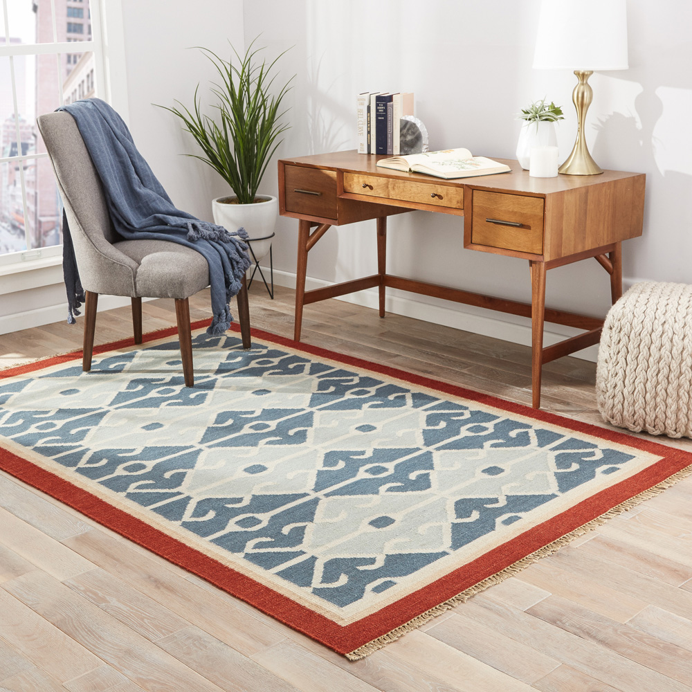 bedouin blue wool Flat Weaves Rug - RoomScene