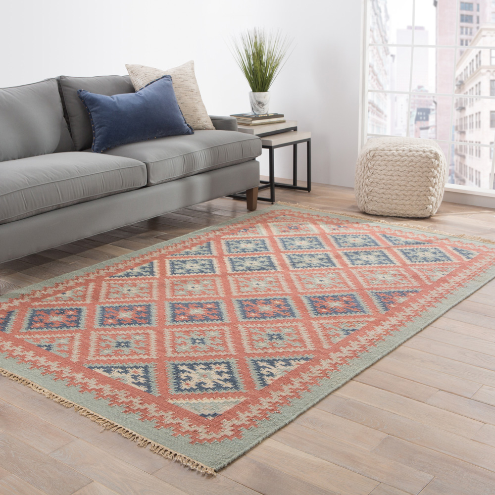 indusbar red and orange wool Flat Weaves Rug - RoomScene