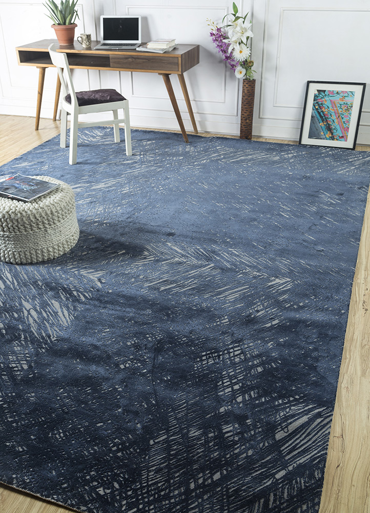 free verse by kavi blue wool and silk Hand Knotted Rug - RoomScene