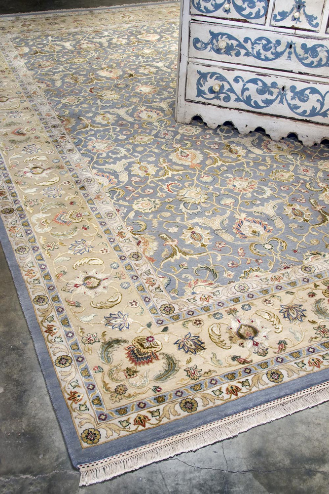 aurora blue wool and silk Hand Knotted Rug - RoomScene