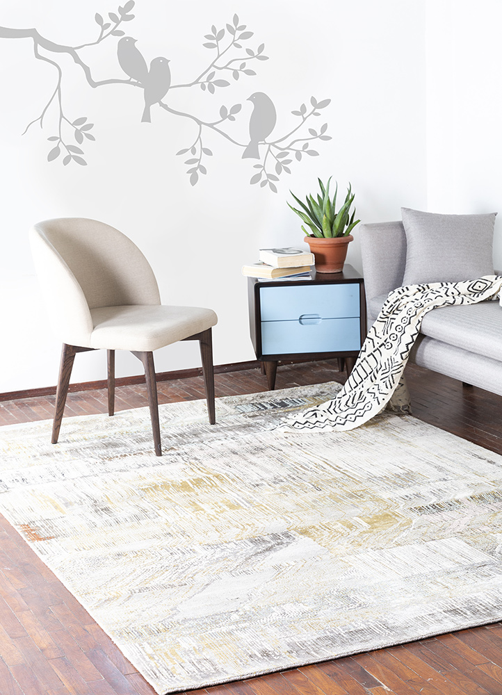 unstring by kavi grey and black wool and bamboo silk Hand Knotted Rug - RoomScene