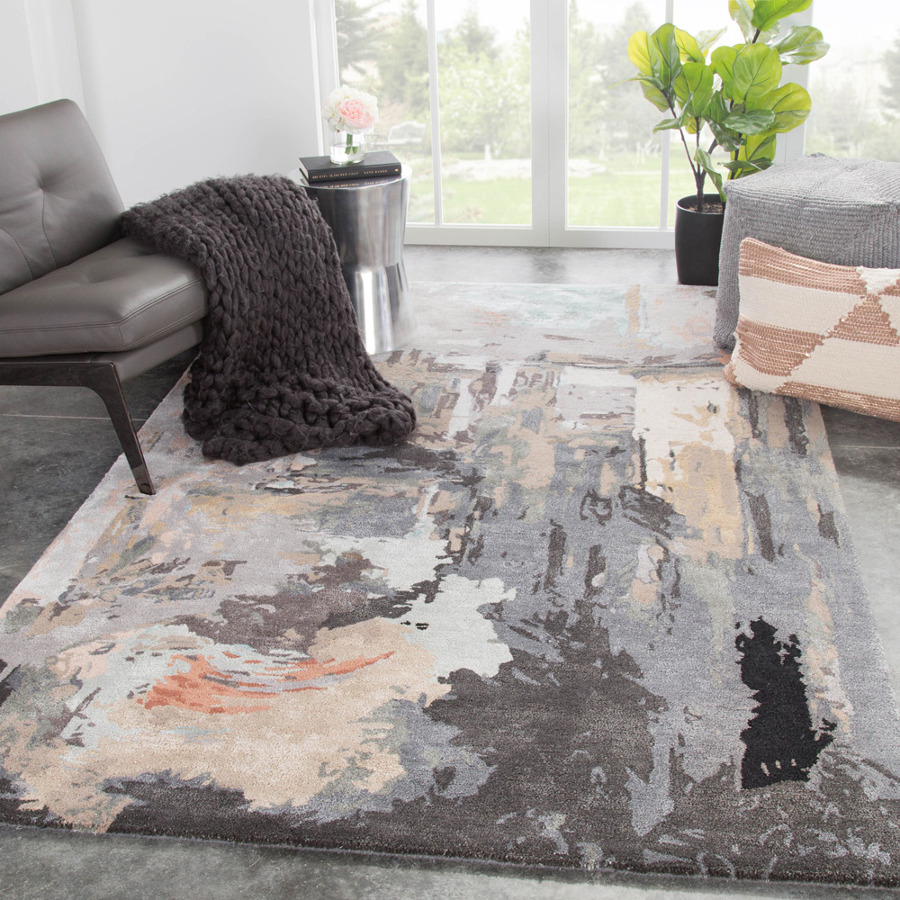 genesis grey and black wool and viscose Hand Tufted Rug - RoomScene